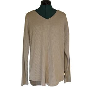 Magellan Outdoors Boyfriend Fit Waffle Knit V-Neck Long Sleeve Top Tan Women’s L